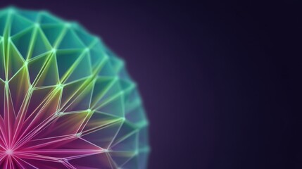 Abstract geometric background with illuminated triangles in a spherical pattern showcasing vibrant gradient colors and futuristic aesthetics for creative projects