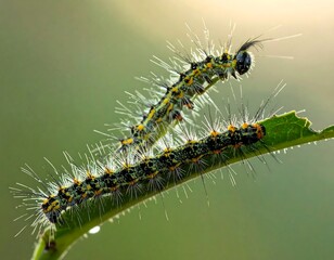 Two caterpillars on a leaf