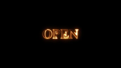 Orange Neon OPEN Sign on Black Background open text