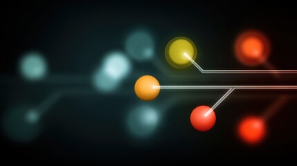 Abstract digital background with colorful glowing nodes and lines representing connections in a network or data flow in a technology concept