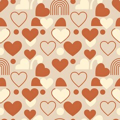 Contemporary Abstract Heart Pattern for Couples in Muted Terracotta and Cream Tones