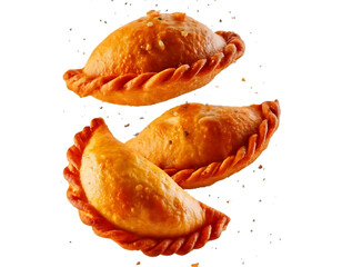Empanadas with fried baked pastry, ground meat, cheese, ham, and crimped edges, cut out