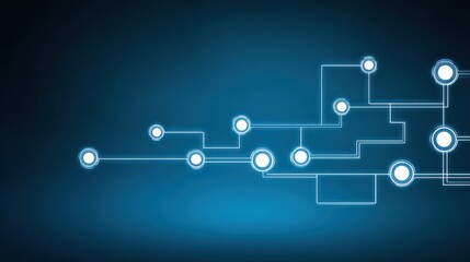 Futuristic Abstract Digital Technology Network with Glowing Circuits and Nodes on a Deep Blue Background for High-Tech Themes and Designs