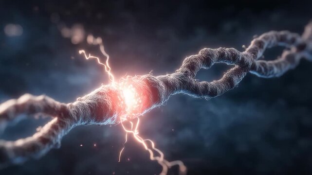 Dramatic chain link breaking apart with electrifying sparks flying