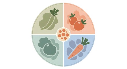 Fototapeta premium Colorful illustration of fresh vegetables arranged in a circular design.