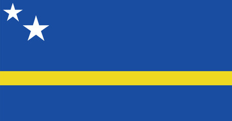curaçao national flag with blue field, yellow stripe and white stars, flat vector illustration for caribbean country, travel and culture © Durjoy Art