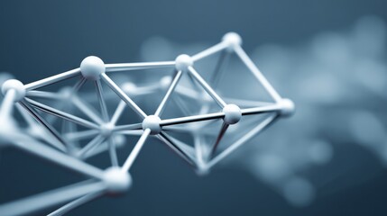 Abstract representation of a molecular structure showcasing interconnected nodes and lines in a futuristic blue and gray color scheme for scientific themes