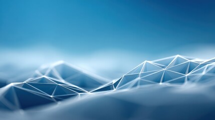 Abstract geometric landscape with triangular shapes and soft blue gradient background representing modern technology and digital design concepts