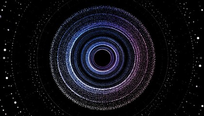 Abstract concentric circles of glowing particles on black background, depth