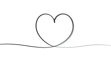 A simple, elegant heart shape drawn with a continuous, thin line against a black backdrop