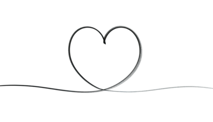 A simple, elegant heart shape drawn with a continuous, thin line against a black backdrop