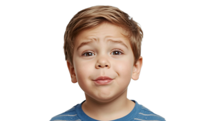 A young boy making a funny face on transparent background