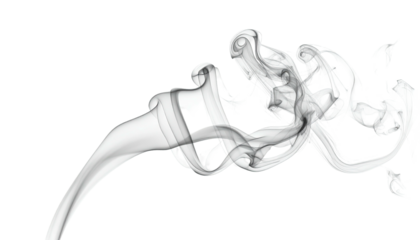 Wispy, swirling gray vapor stream against a black background, with delicate, intricate forms