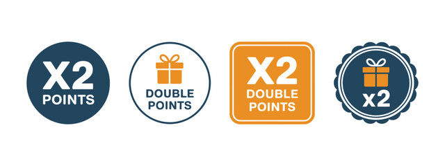 Double points badges vector illustration for rewards programs, featuring promotional and loyalty icons suitable for digital marketing, apps, and customer engagement projects