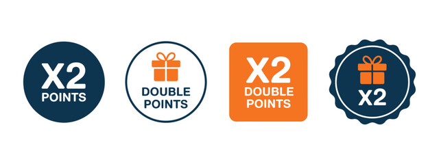 Double points badges vector illustration for rewards programs, featuring promotional and loyalty icons suitable for digital marketing, apps, and customer engagement projects