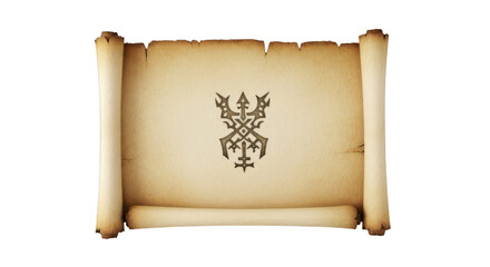 Ancient scroll with mystical emblem, evoking history and mystery