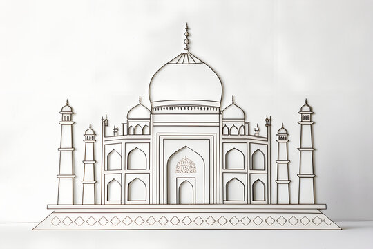 Line-based Vaishno Devi Temple, symbolic abstraction, white background