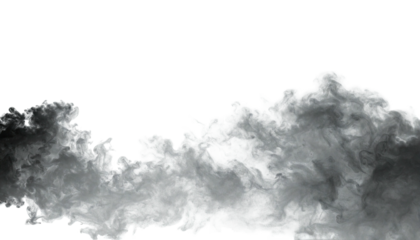 Gray, billowing wisps of smoke cascade from left, creating an ethereal, cloudy visual