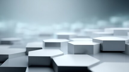 Abstract hexagonal shapes in a soft focus background, creating a sense of depth and modernity in a minimalist design environment for creative projects