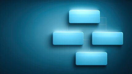 Blue Glowing Rectangles on Dark Background Representing Flowchart or Mind Map Concept for Infographic or Data Visualization Use