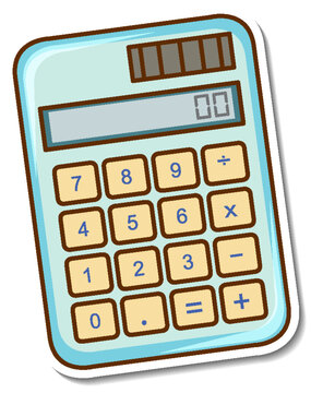 Sticker/ icon design with calculator isolated, blue electronic calculator sticker with solar panel and digital display.