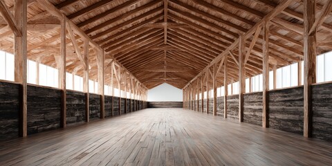 Large, empty building with wooden beams