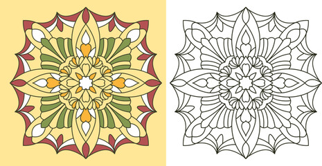 Mandala coloring page set colorful design and black outline for creative art projects and relaxation