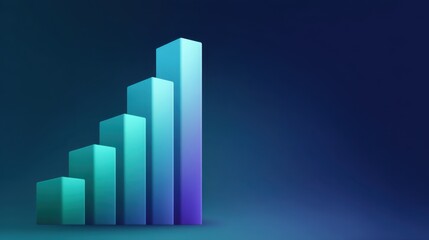 Abstract data visualization with ascending bars demonstrating growth in teal and purple tones on a dark gradient background for business use