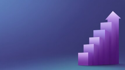 Abstract purple gradient bars with upward trend on a smooth blue background representing growth, progress, and success in business and finance concepts