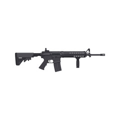 Automatic black M16 assault rifle and military machine gun isolated on white background as a vector illustration of a metal firearm weapon for shooting