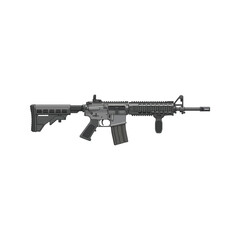 An isolated black automatic assault rifle with a metal barrel and trigger, representing a military machine gun weapon for army shooting, depicted on a white background vector illustration