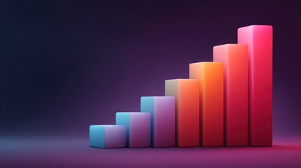 Abstract colorful chart illustration depicting business growth with increasing bar heights in vibrant gradients against a dark background