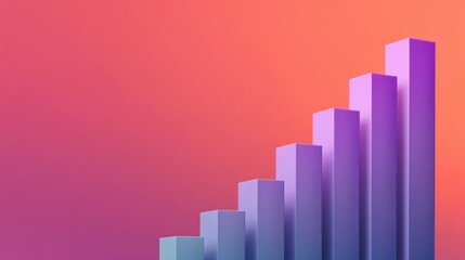Abstract 3D Bar Graph Representation with Gradient Background for Business and Financial Analysis, Growth and Data Visualization Concepts