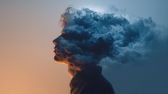 Conceptual portrait illustrating emotional burnout and mental exhaustion. 