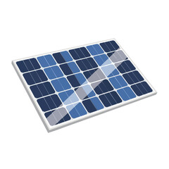 A rectangular solar panel with blue tiles and a white frame