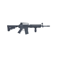 Vector illustration of a black automatic M16 assault rifle and M4 carbine machine gun isolated on a white background as a military weapon for army and war danger concept