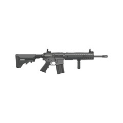 An isolated illustration of a black M16 assault rifle and automatic M4 machine gun weapon on a white background for military army war shooting and firearm danger