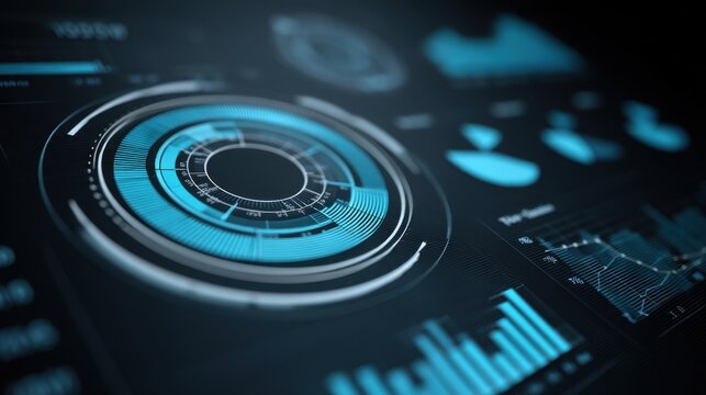 Modern Abstract Data Visualization with Circular Graph and Digital Elements Representing Business Metrics and Insights - Powered by Adobe