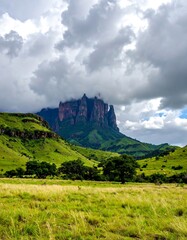 Mountain landscape under dramatic sky
