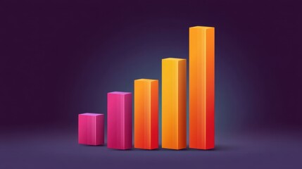 Colorful 3D Bar Chart Representing Business Growth and Progress in a Dynamic Visual Presentation with Vibrant Colors and Gradient Effects
