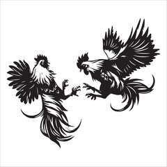 Rooster Fight Illustration In Mid Air