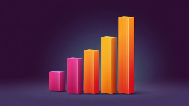 Colorful 3D Bar Chart Representing Business Growth and Progress in a Dynamic Visual Presentation with Vibrant Colors and Gradient Effects - Powered by Adobe