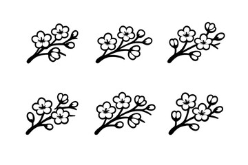 Six Branches with Cherry Blossoms on a Dark Background