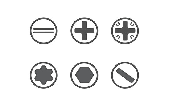 Set of six screw head icons with different drives