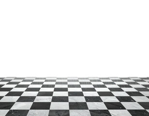 Naklejka premium A grayscale checkered floor receding into a dark, empty space. Perspective view