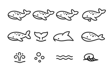 Obraz premium Whale Icons Set with Ocean Elements