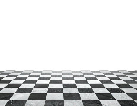 A grayscale checkered floor receding into a dark, empty space. Perspective view