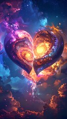 Two hearts of cosmic energy, swirling with nebulae