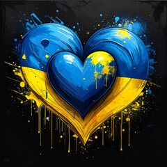 Two hearts, Ukrainian flag colors, abstract splashes