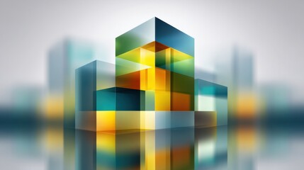 Abstract geometric blocks with translucent colorful surfaces reflecting light in a modern artistic composition for creative design projects